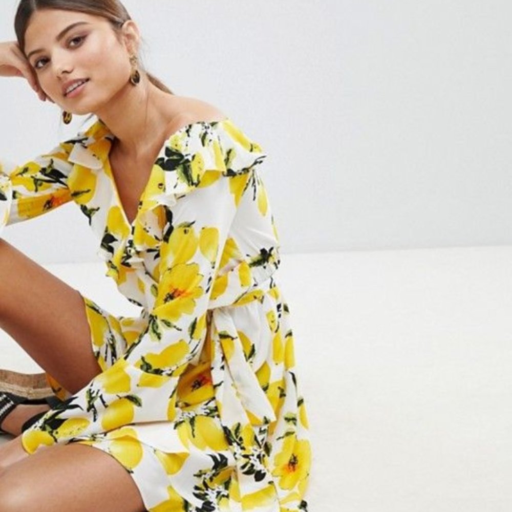 Boohoo ASOS Yellow Lemon Ruffle Mini Dress